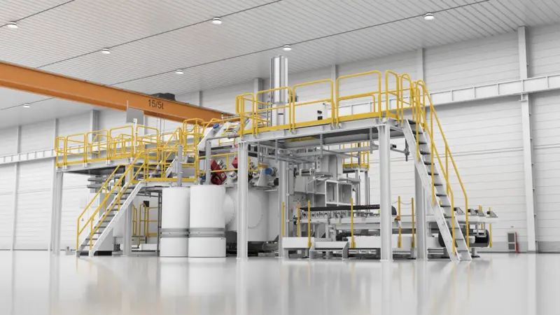 Perspective view of a VON ARDENNE FOBA roll-to-roll web coating system.