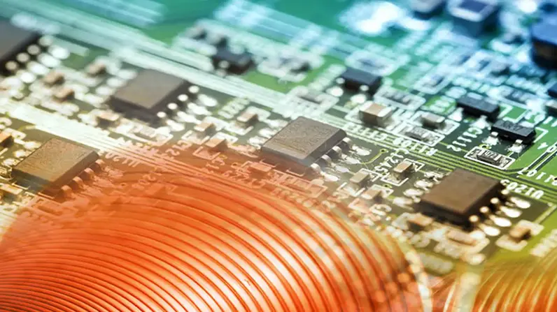 Perspective view of the printed circuit board of a VON ARDENNE heating control system for heating substrates for the coating process in vacuum.